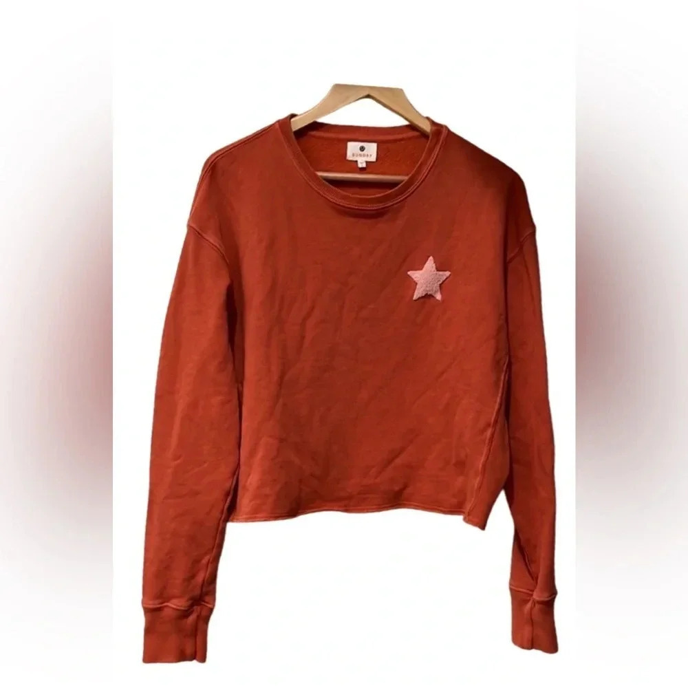 Sundry Cropped Star Embroidered Sweatshirt